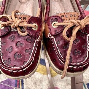 Sperry Topsiders Maroon and Tan Moccasins with Anchors